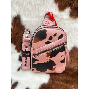 Montana West Pink Cow Print Sling Bag Vegan Leather Crossbody New‎